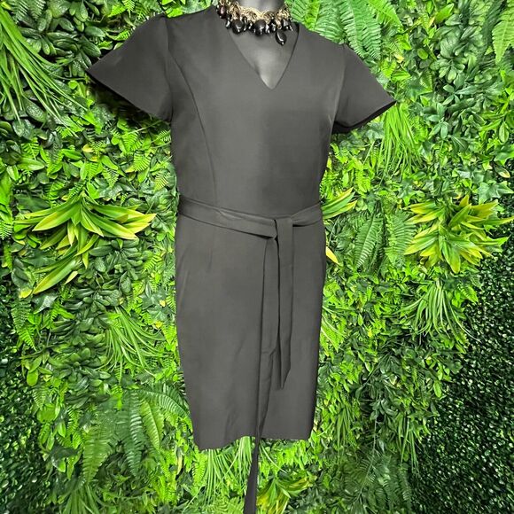 INC Women Dress 12 Black Sheath Tie Waist V Neck Flare Sleeve‎ NWT  0989 - Picture 4 of 11